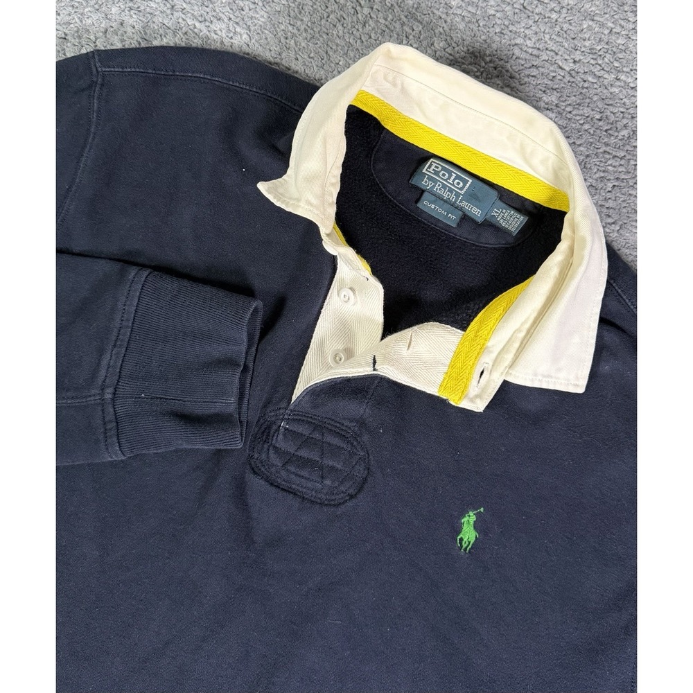 Polo Ralph Lauren Navy Collared Rugby Long Sleeve Shirt Men's XL Custom Fit Pony
